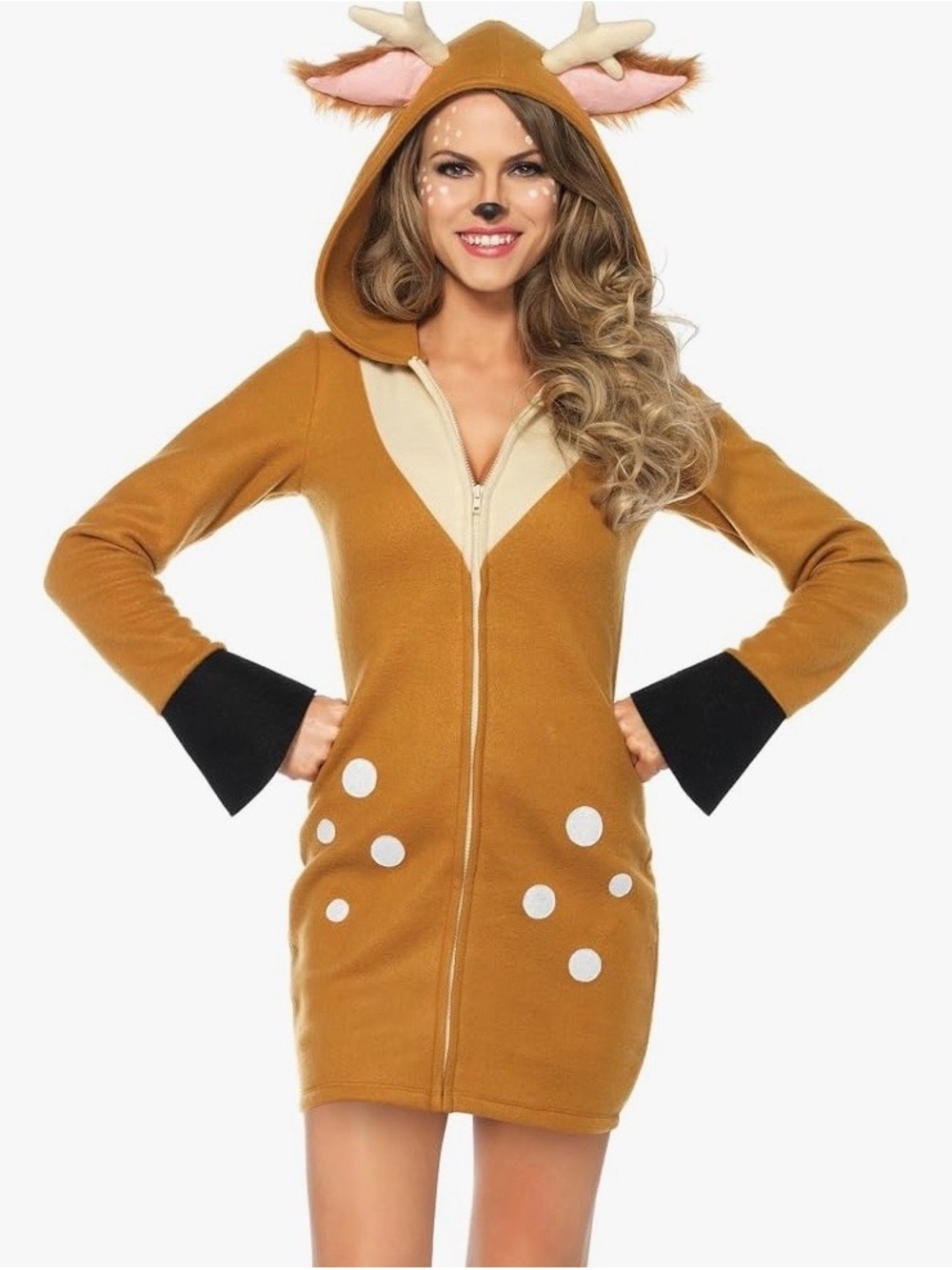 Spirit Halloween Women’s Deer Costume Brown Fleece Dress Fawn Hood Tail